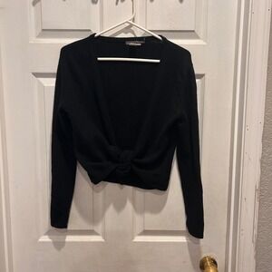 VTG Isabella Bird Black Tie Front Long Sleeve Sweater Womens Sz M Cashmere Blend